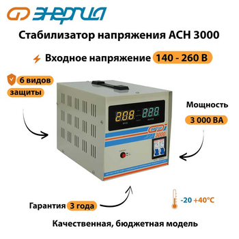 Однофазный стабилизатор напряжения Энергия АСН 3000 - Стабилизаторы напряжения - Однофазные стабилизаторы напряжения 220 Вольт - Энергия АСН - . Магазин оборудования для автономного и резервного электропитания Ekosolar.ru в Пушкино