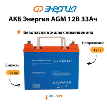 Аккумулятор для ИБП Энергия AGM 12v 33Ah - ИБП и АКБ - Аккумуляторы - . Магазин оборудования для автономного и резервного электропитания Ekosolar.ru в Пушкино