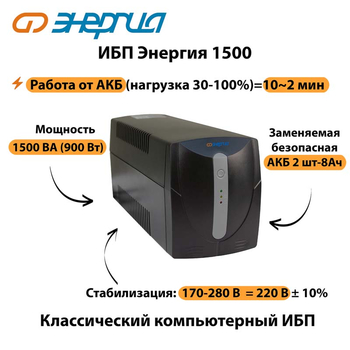 Энергия ИБП 1500 - ИБП и АКБ - ИБП для компьютера - . Магазин оборудования для автономного и резервного электропитания Ekosolar.ru в Пушкино