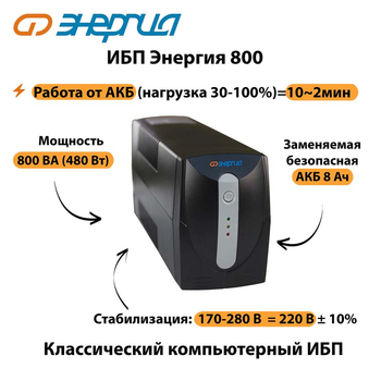 Энергия ИБП 800 - ИБП и АКБ - ИБП для компьютера - . Магазин оборудования для автономного и резервного электропитания Ekosolar.ru в Пушкино