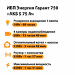 ИБП Энергия Гарант 750 + Аккумулятор S 75 Ач - 12В (450Вт - 91мин) - ИБП и АКБ - ИБП для котлов - . Магазин оборудования для автономного и резервного электропитания Ekosolar.ru в Пушкино